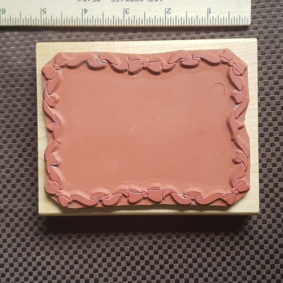 Ribbon Bow Border Frame Wood Mounted Rubber Stamp, Vintage, 4"x5" No Brand Label - Picture 4 of 8